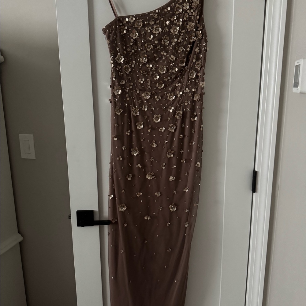 Adrianna Papell Red Sequin One Shoulder Gown